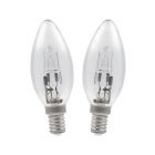 2x Osram 30W (40W) 230V SES E14 Halogen Clear Candle, 2700K Dimmable