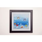 Framed Crystal Wall Art - Aqua Swimming Fish 40x40cm Blue, Amber, Clear