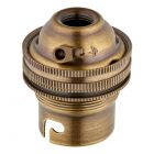 B22 Brass Lampholder 10mm Thread Thread Skirt with Shade Ring Unswitched - Antique Brass